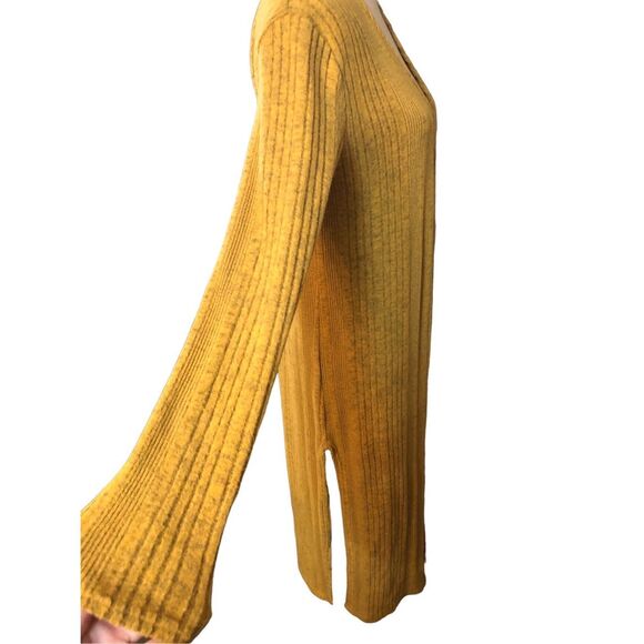 Warm Yellow Umgee Mustard Ribbed Knit Open Long Cardigan Duster size S - Picture 7 of 11